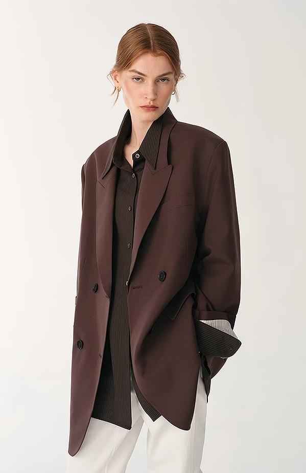 Women's high-density fine silk wool peaked lapel suit jacket