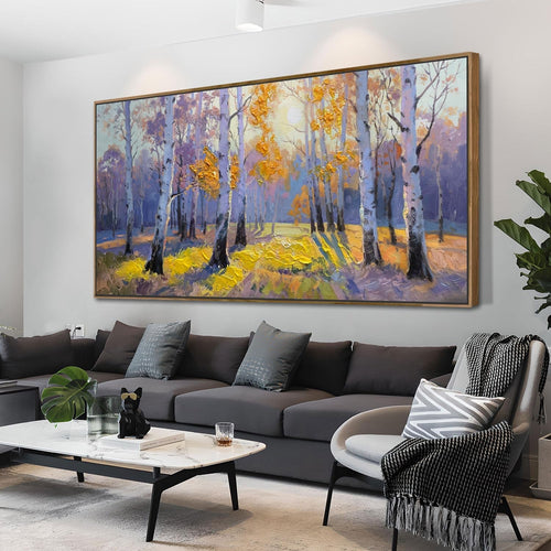 Birch Forest Canvas Wall Art Living Room 58x29 Framed