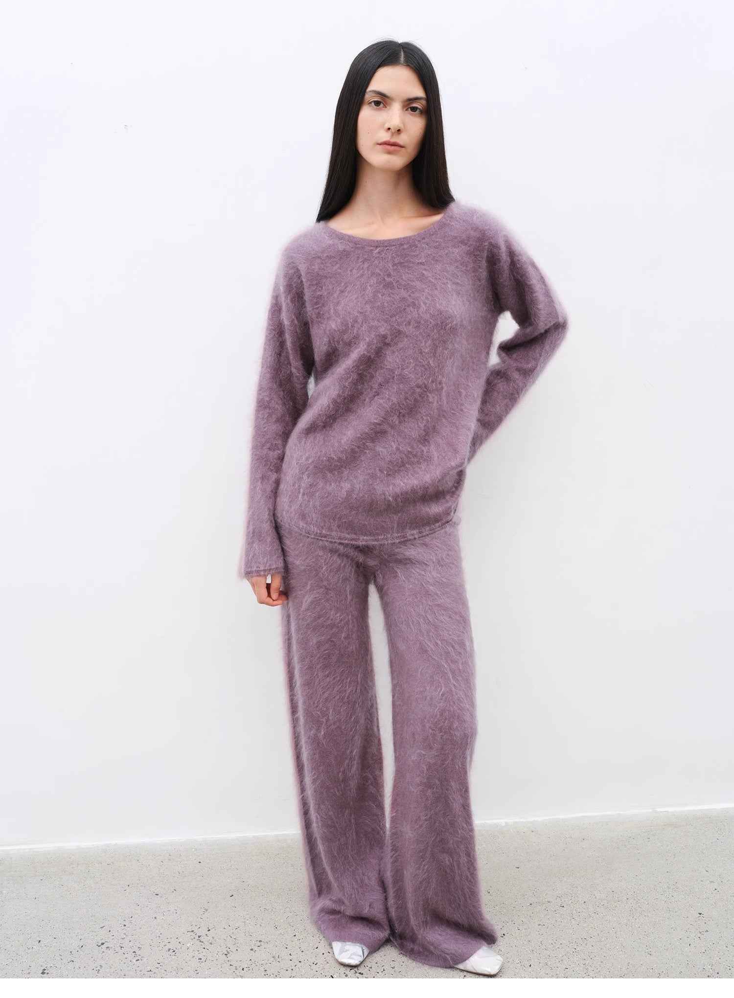Purple Women's Sweater 2 Piece Outfit Cashmere jumper Comfortable Loose-Fit Crewneck Top Wide Leg Pants Fall Lounge Set Trendy Cozy Clothes "Half-Ripe Winter"