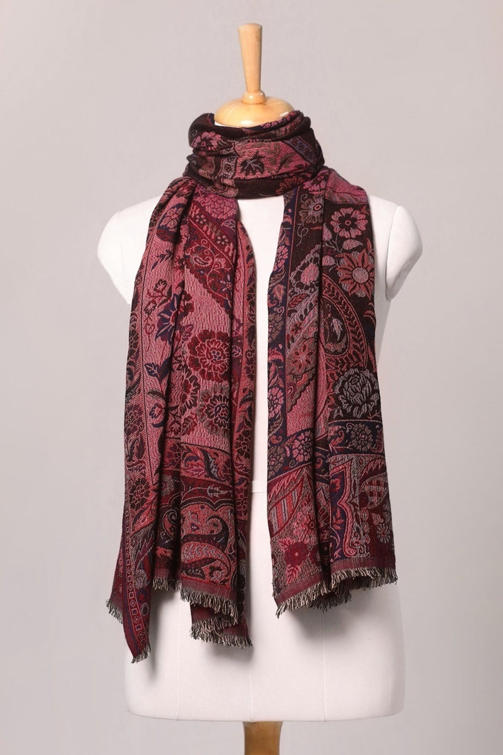 Dual Tone Paisley Jacquard Cotton Viscose Scarf - Magenta Brown | SVEŽElife