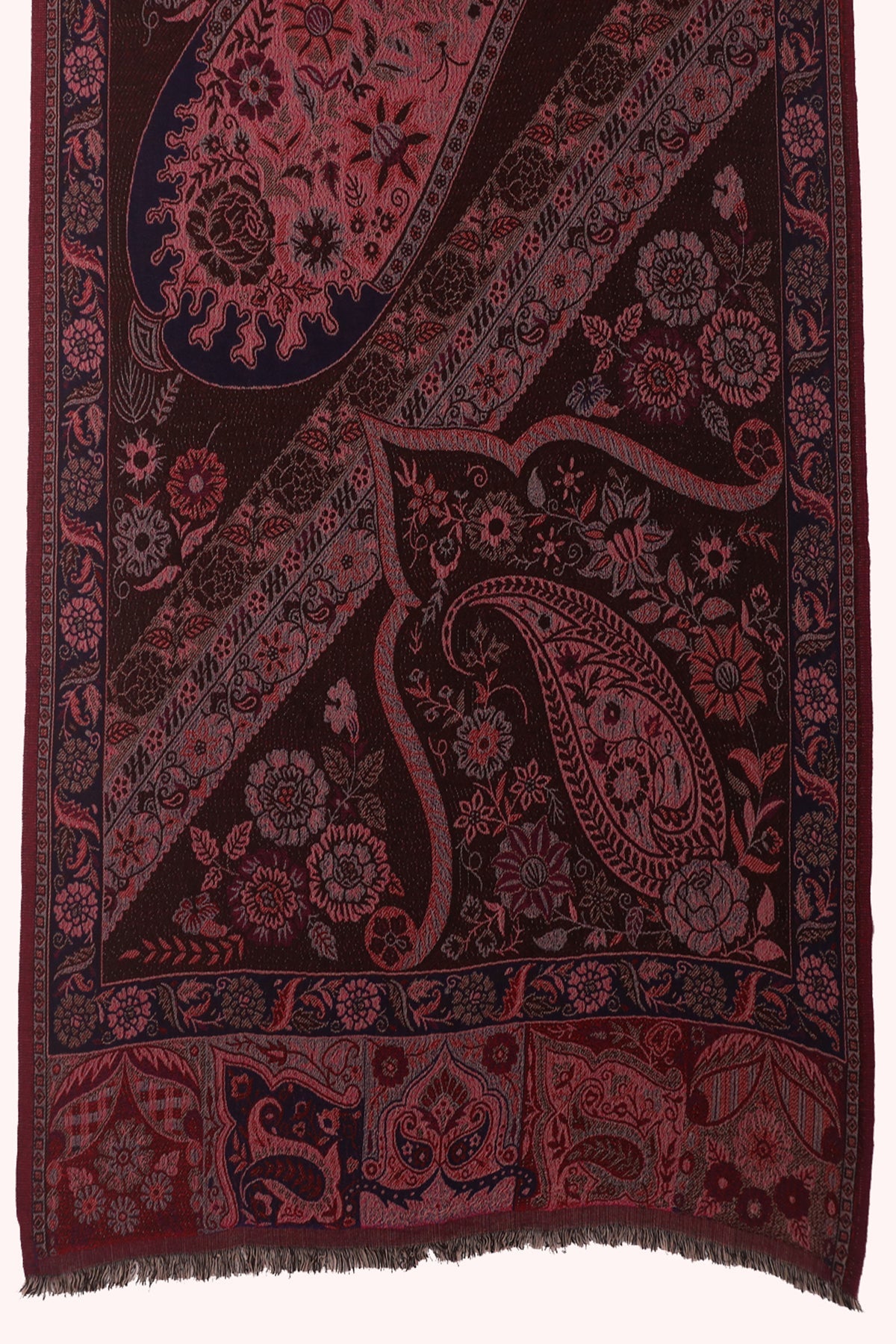 Dual Tone Paisley Jacquard Cotton Viscose Scarf - Magenta Brown | SVEŽElife
