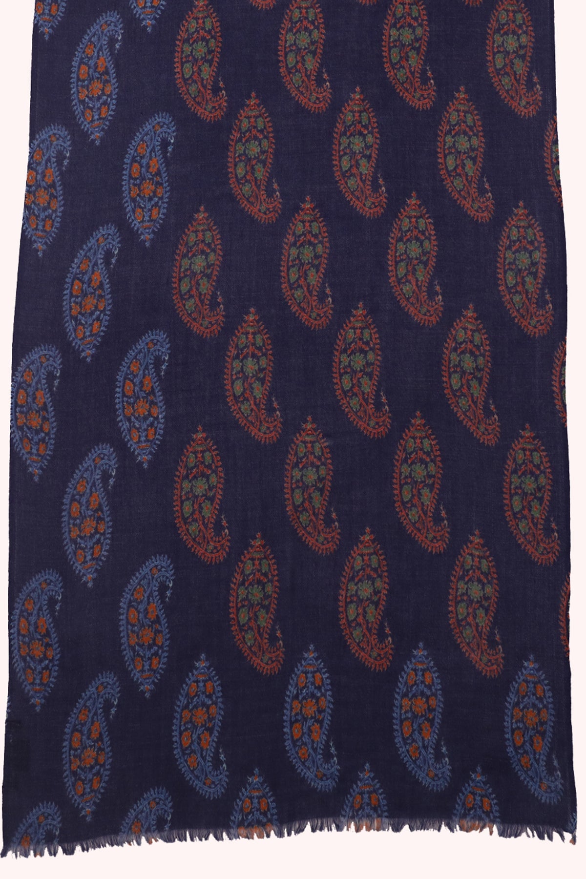 Indigo Paisley Print Twill Weave Wool Scarf - Blue Multi | SVEŽElife
