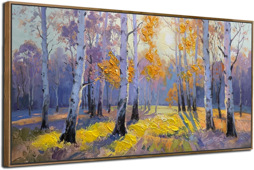 Birch Forest Canvas Wall Art Living Room 58x29 Framed