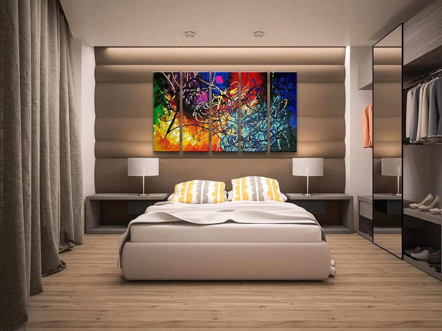 Five Panel Abstract Heart Canvas Wall Art Extra Large