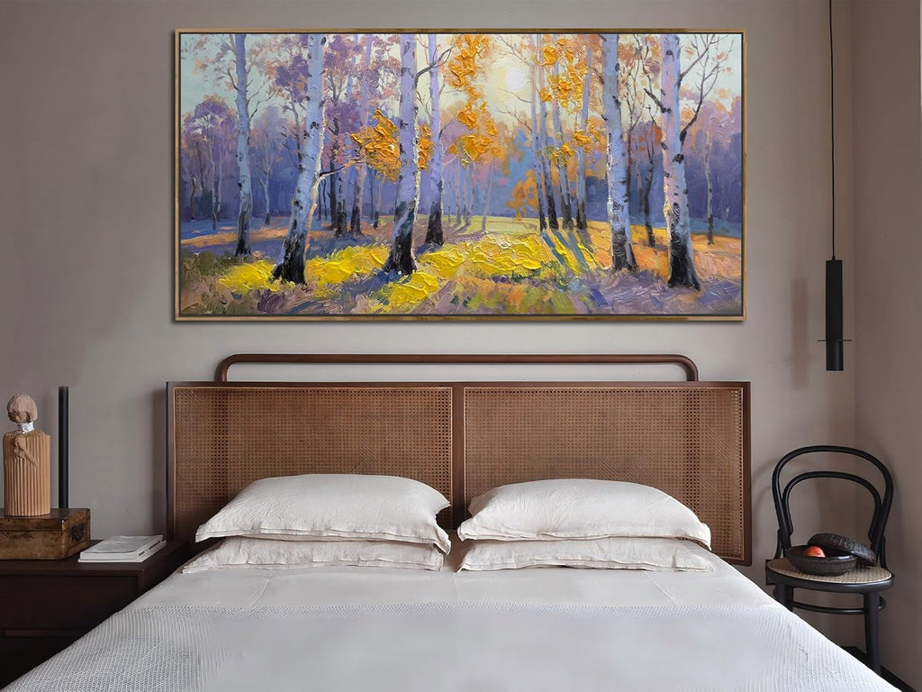 Birch Forest Canvas Wall Art Living Room 58x29 Framed