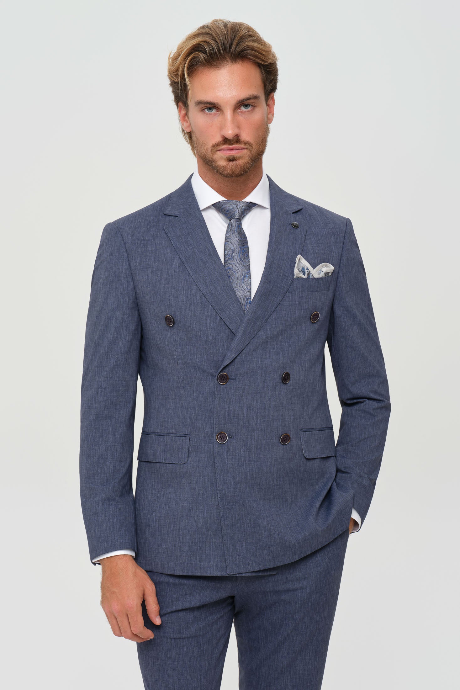 Men’s Double-Breasted Suit – Refined Stretch Structure | Style 4077