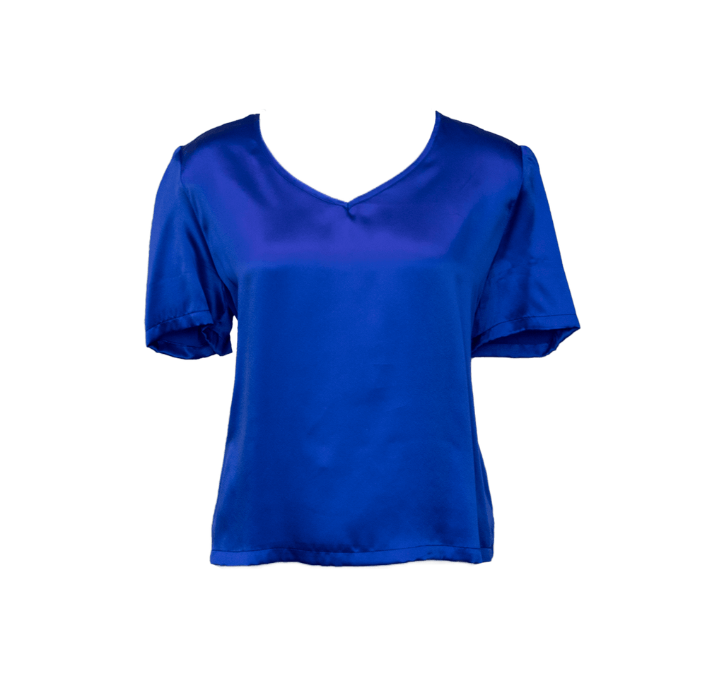 Shining V-Neck Blouse in Blue – Women’s Elegant V-Neck Top