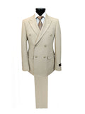 Beige Double-Breasted Slim Fit Suit