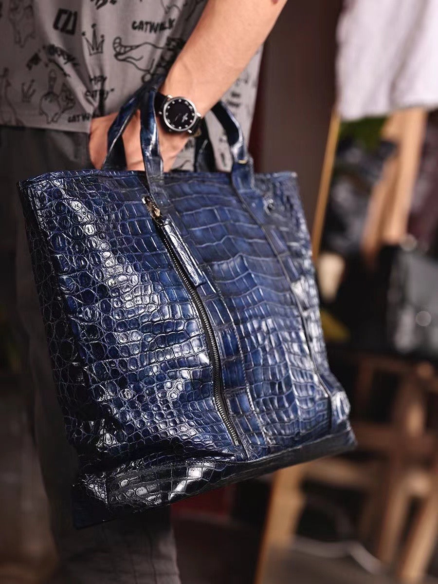 Crocodile Leather Shopper Tote Travel  Bag