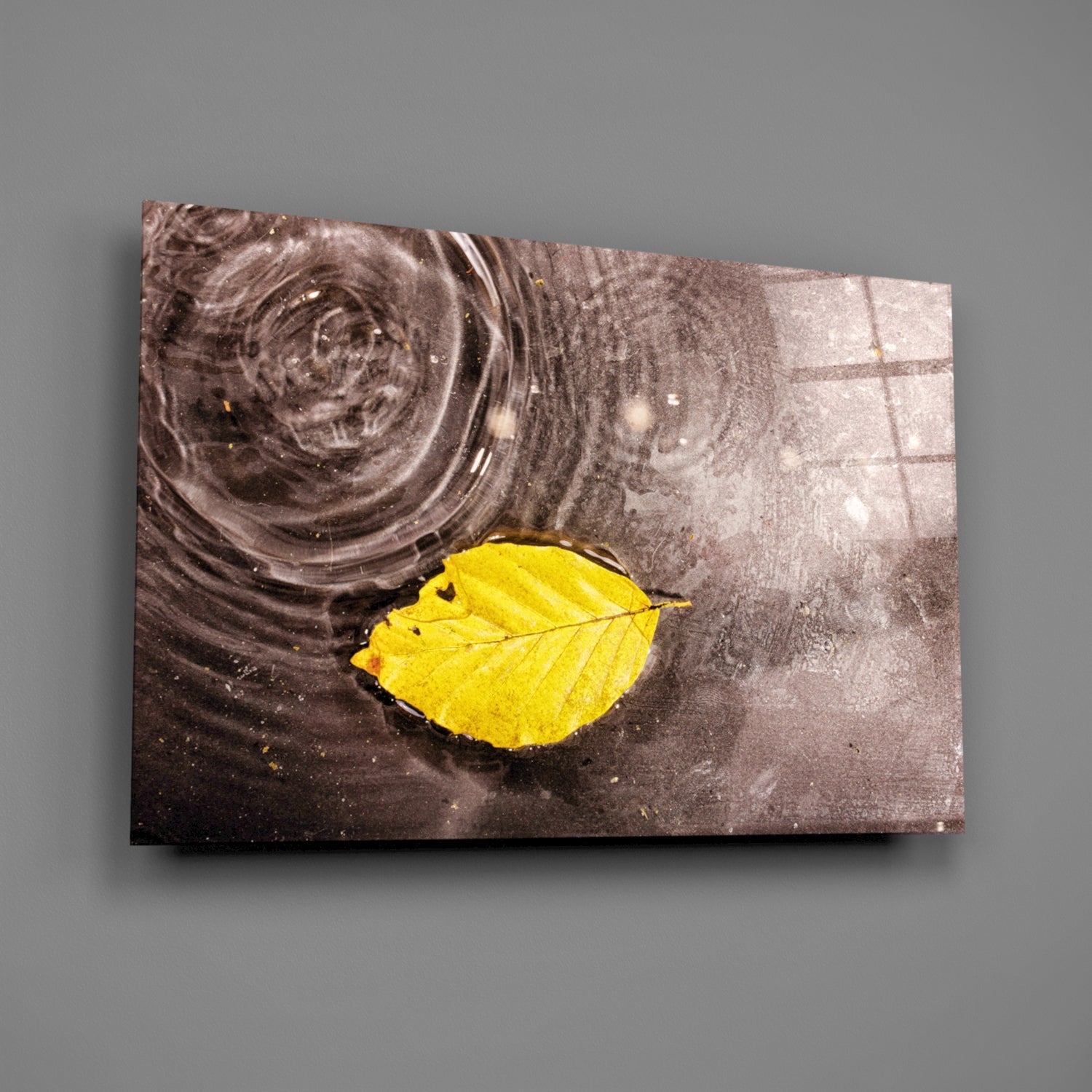 Yellow Leaf Glass Wall Art