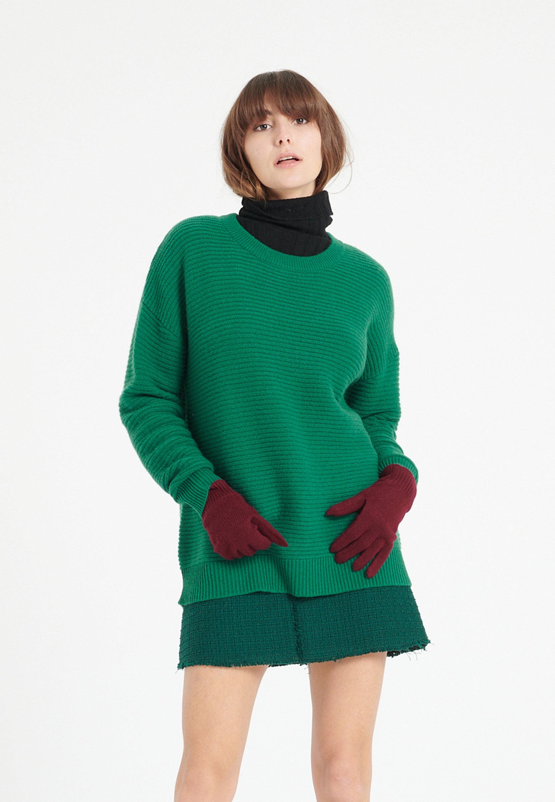 Pull col rond femme en cachemire 4 fils vert émeraude - LILLY 30