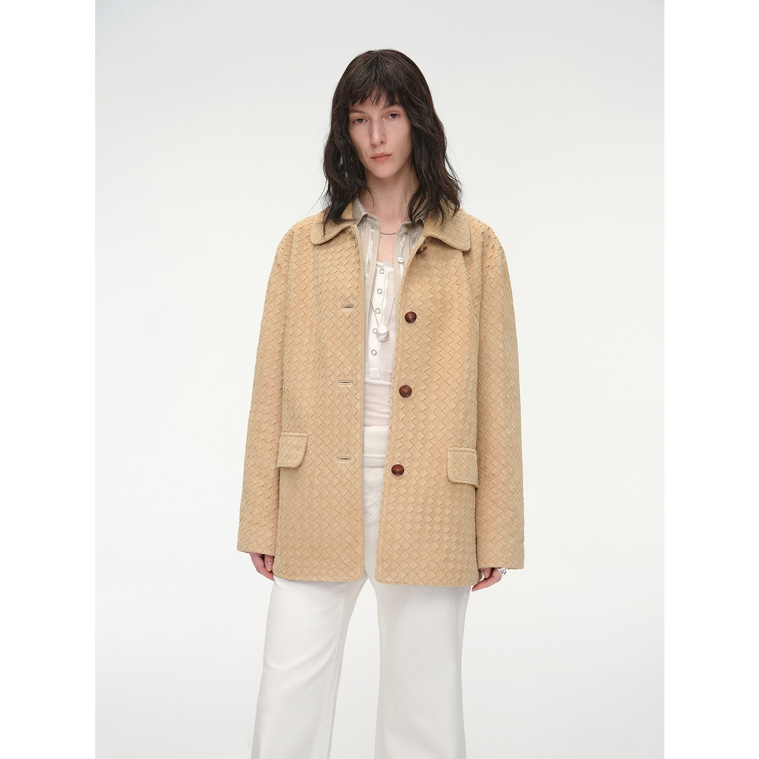 "Rembrandt Night" New Zealand imported lambskin perforated woven leather jacket spring