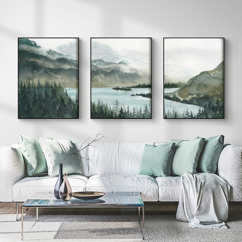 NNEDSZ Wall Art 80cmx120cm Landscape 3 Sets Black Frame Canvas