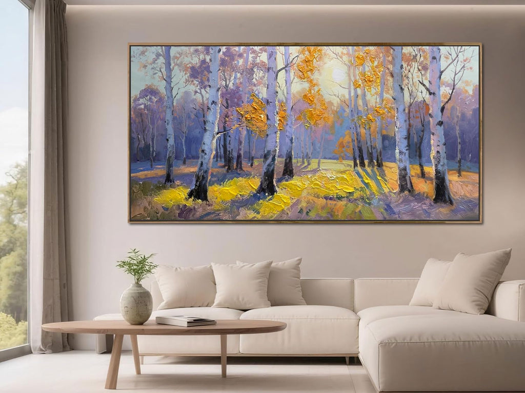Birch Forest Canvas Wall Art Living Room 58x29 Framed