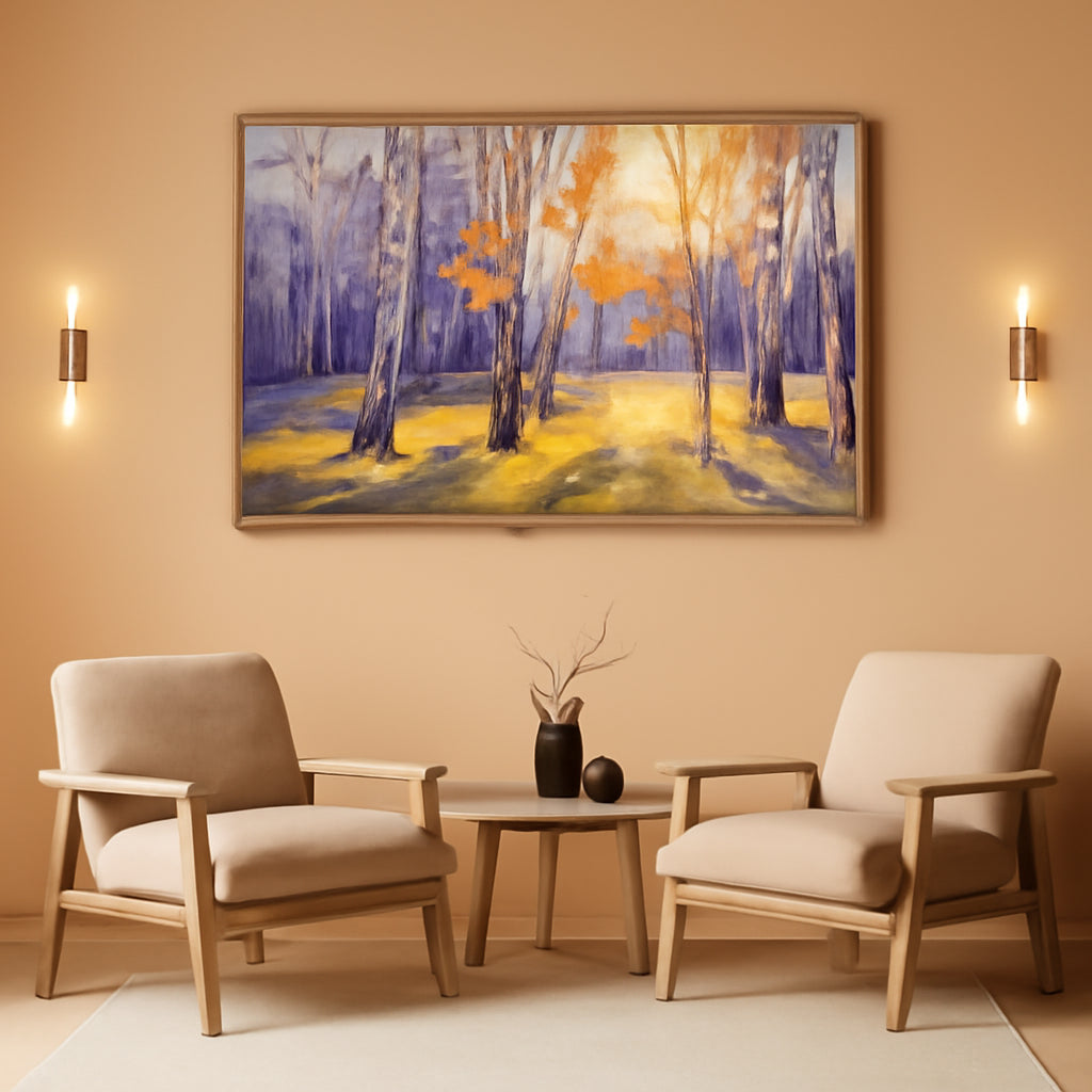 Birch Forest Canvas Wall Art Living Room 58x29 Framed