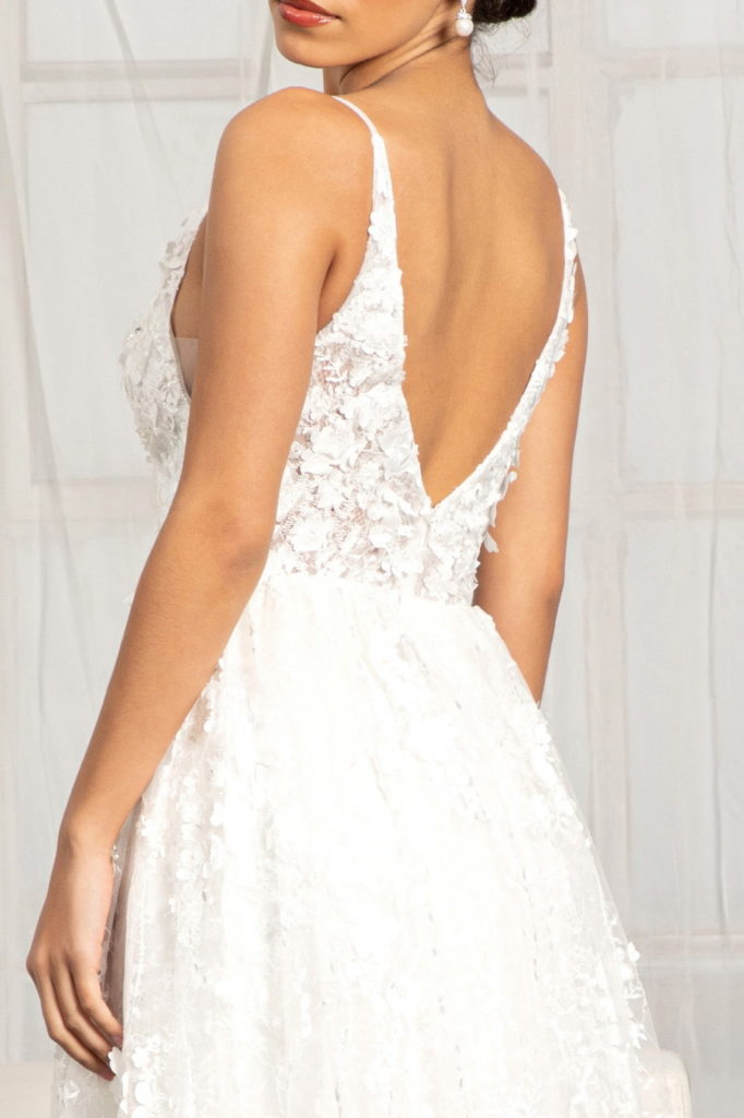 Floral 3D Applique Embellished Mesh V-Neck Wedding Dress