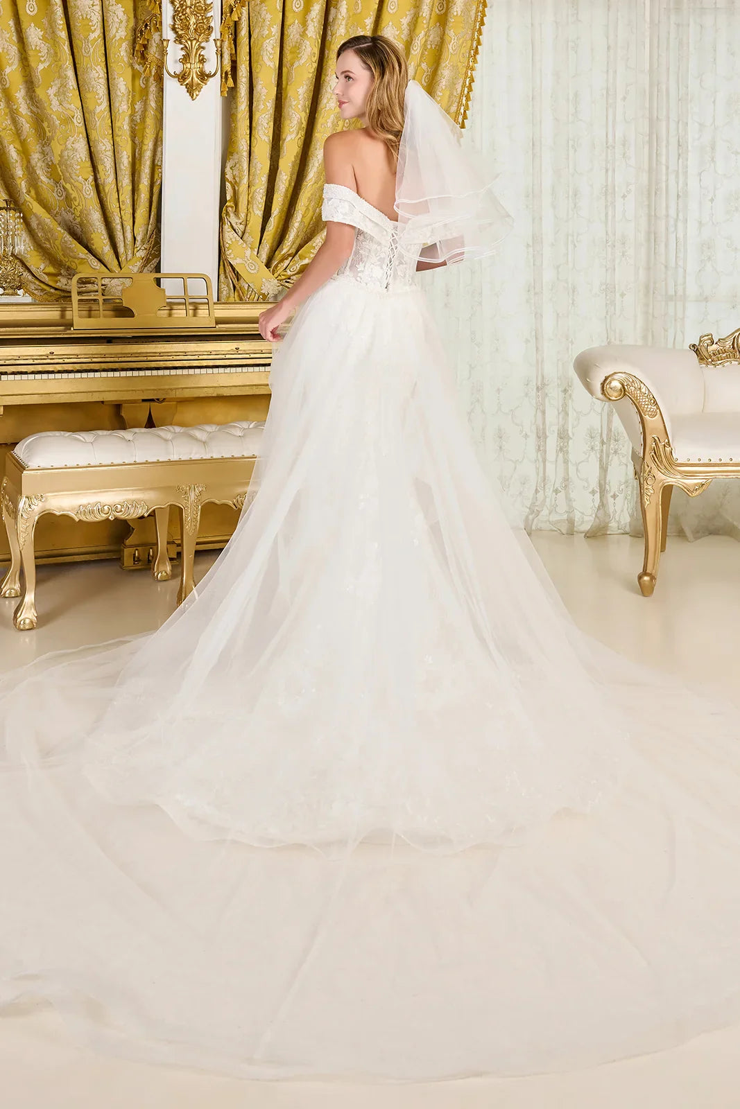 Intricately Detailed Off-Shoulder Wedding Gown