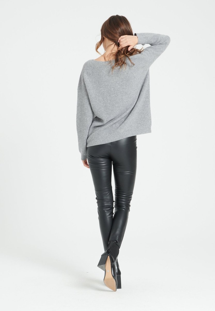 Pull col rond femme en cachemire gris clair - LILLY 25
