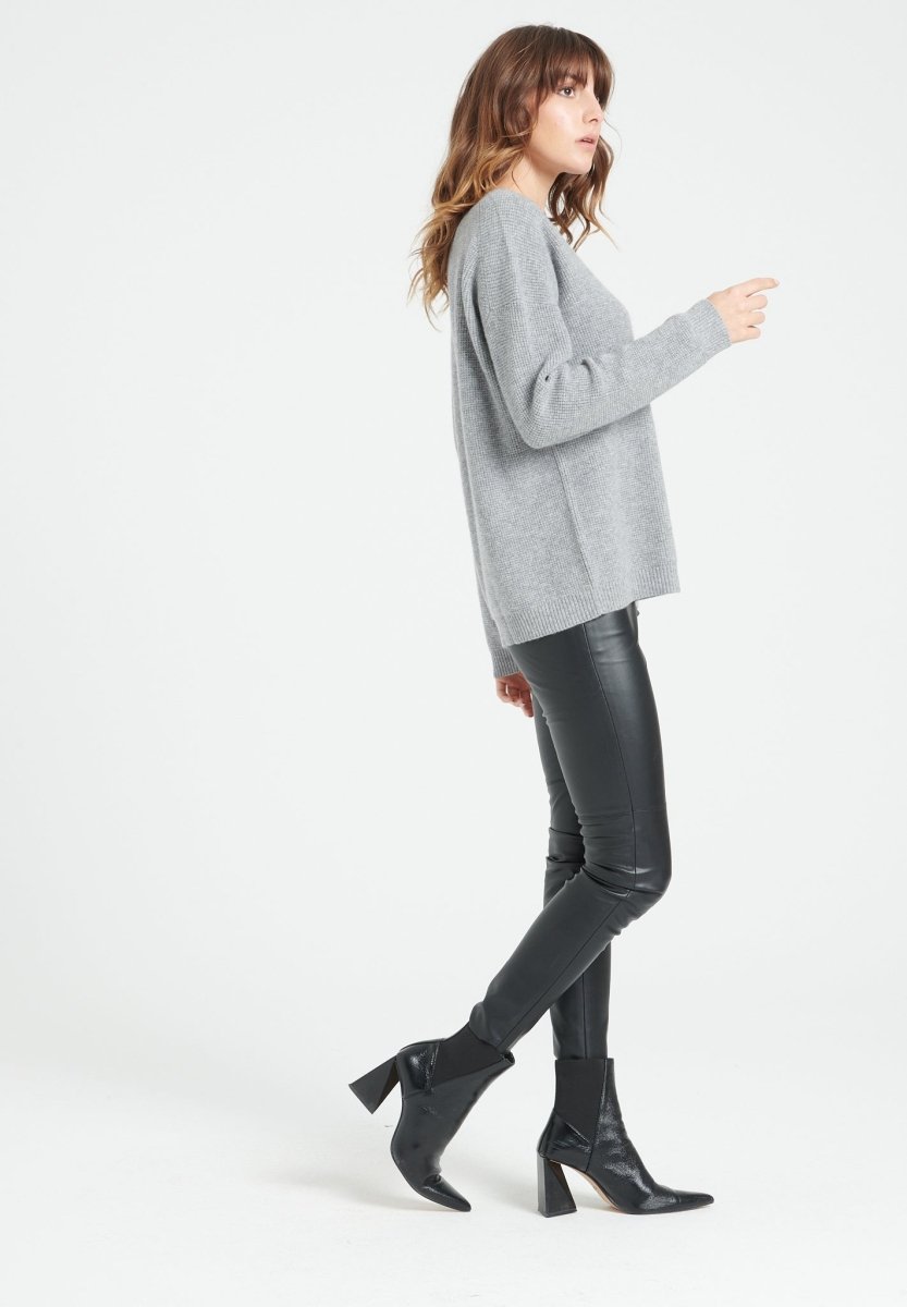 Pull col rond femme en cachemire gris clair - LILLY 25