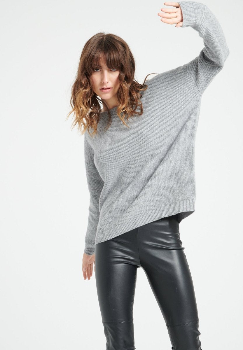 Pull col rond femme en cachemire gris clair - LILLY 25