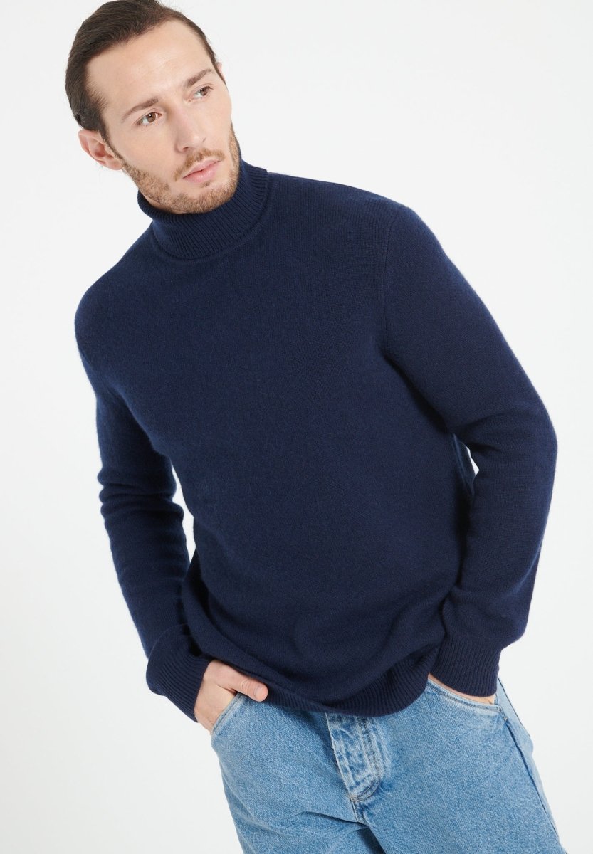 Pull col roulé homme en cachemire 4 fils bleu marine - LUKE 15