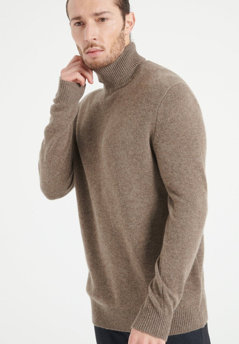 Pull col roulé homme en cachemire 4 fils taupe - LUKE 15