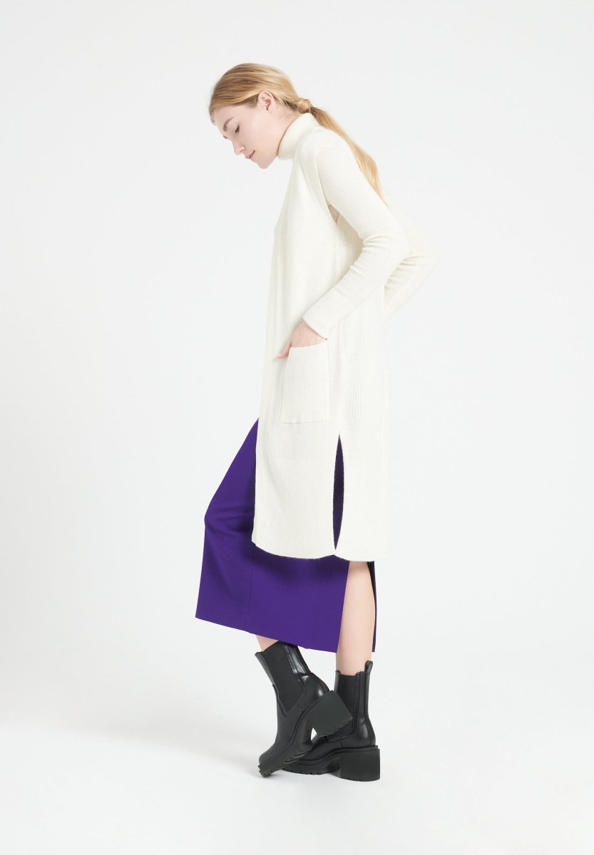 Gilet long sans manches femme en cachemire blanc écru - MIA 6