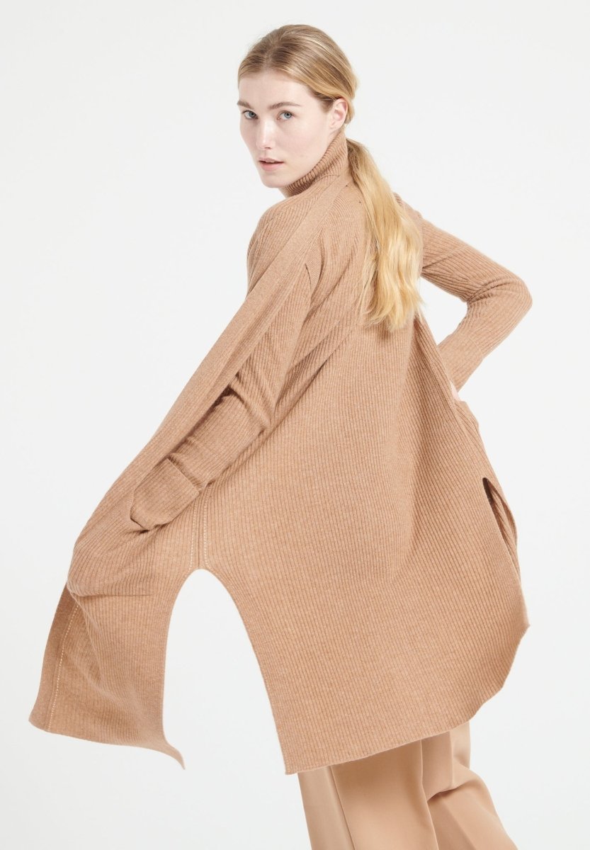 Gilet long sans manches femme en cachemire camel - MIA 6