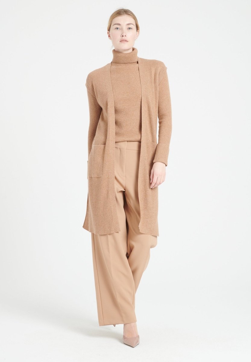 Gilet long sans manches femme en cachemire camel - MIA 6