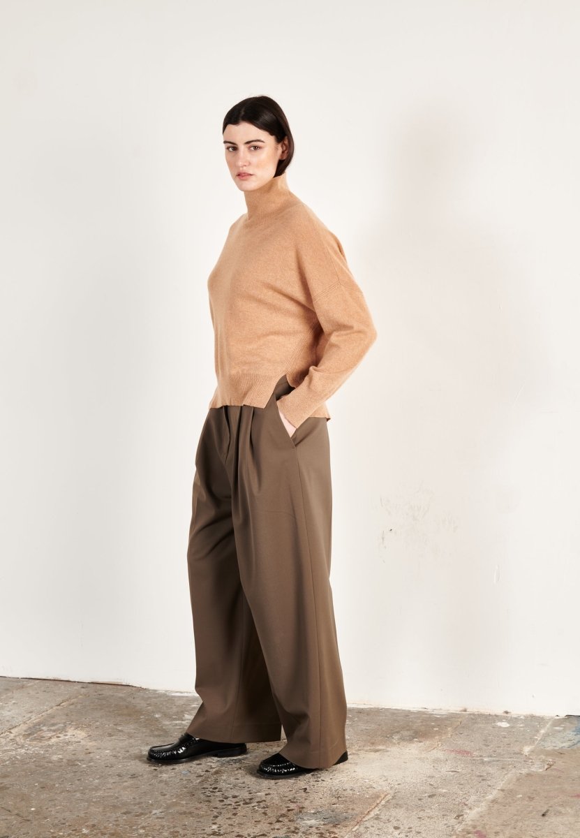 Pull col montant femme en cachemire camel clair - ZAYA 13