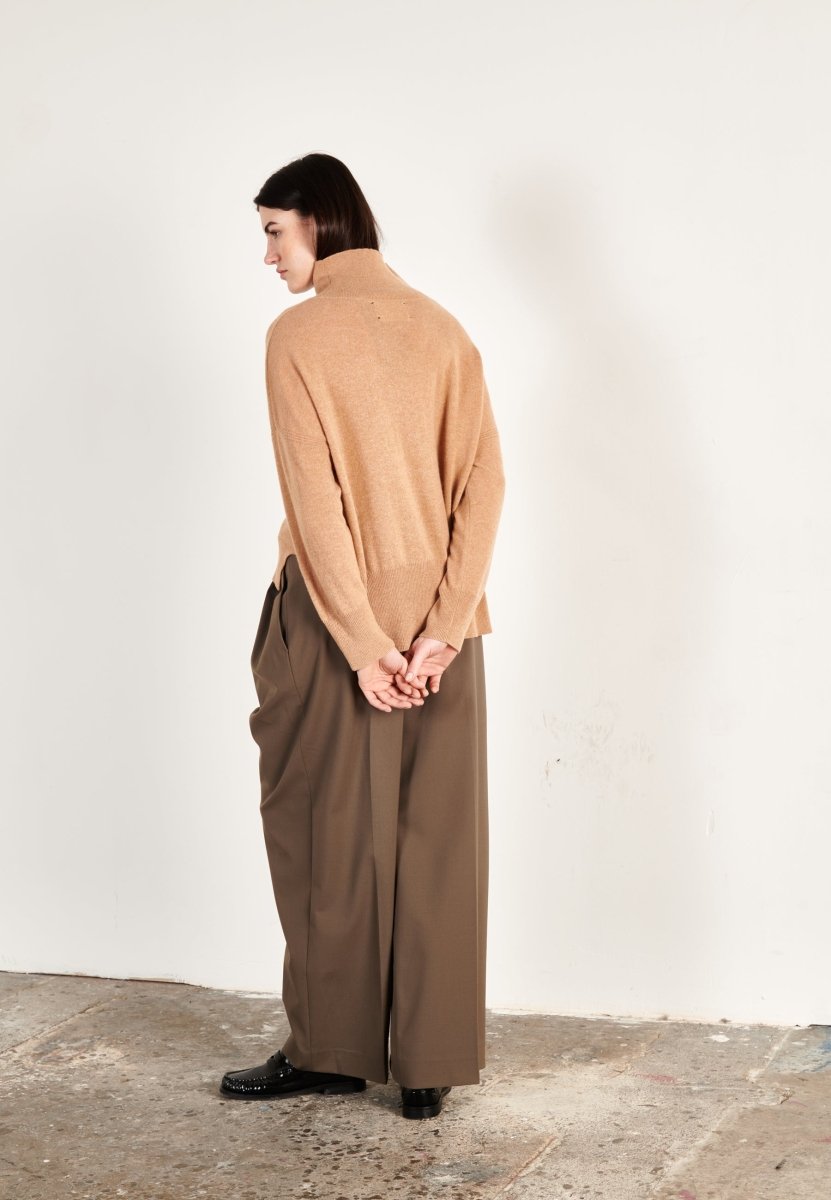 Pull col montant femme en cachemire camel clair - ZAYA 13