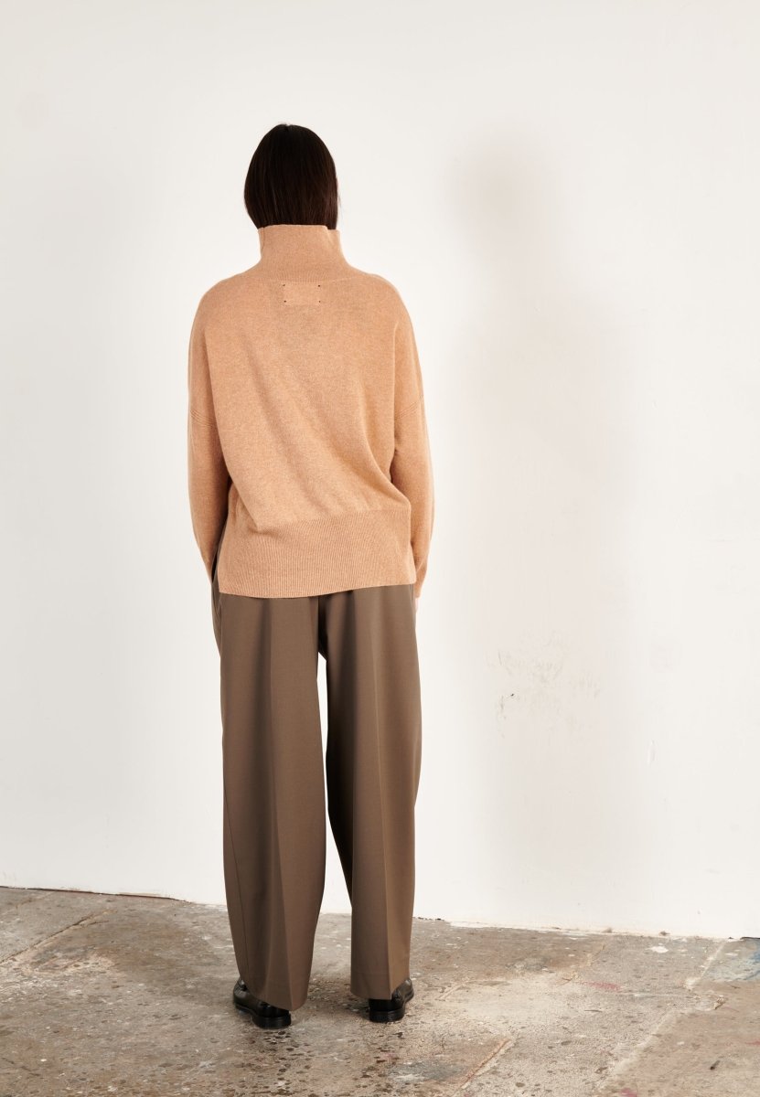 Pull col montant femme en cachemire camel clair - ZAYA 13