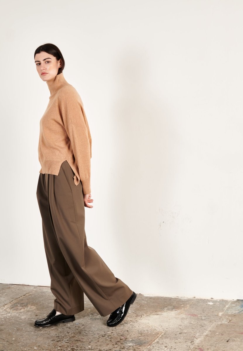 Pull col montant femme en cachemire camel clair - ZAYA 13