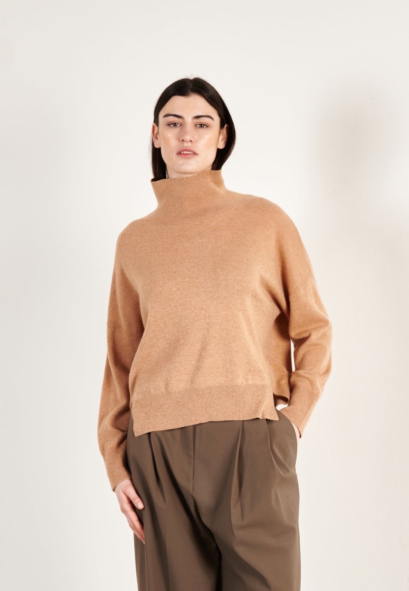 Pull col montant femme en cachemire camel clair - ZAYA 13