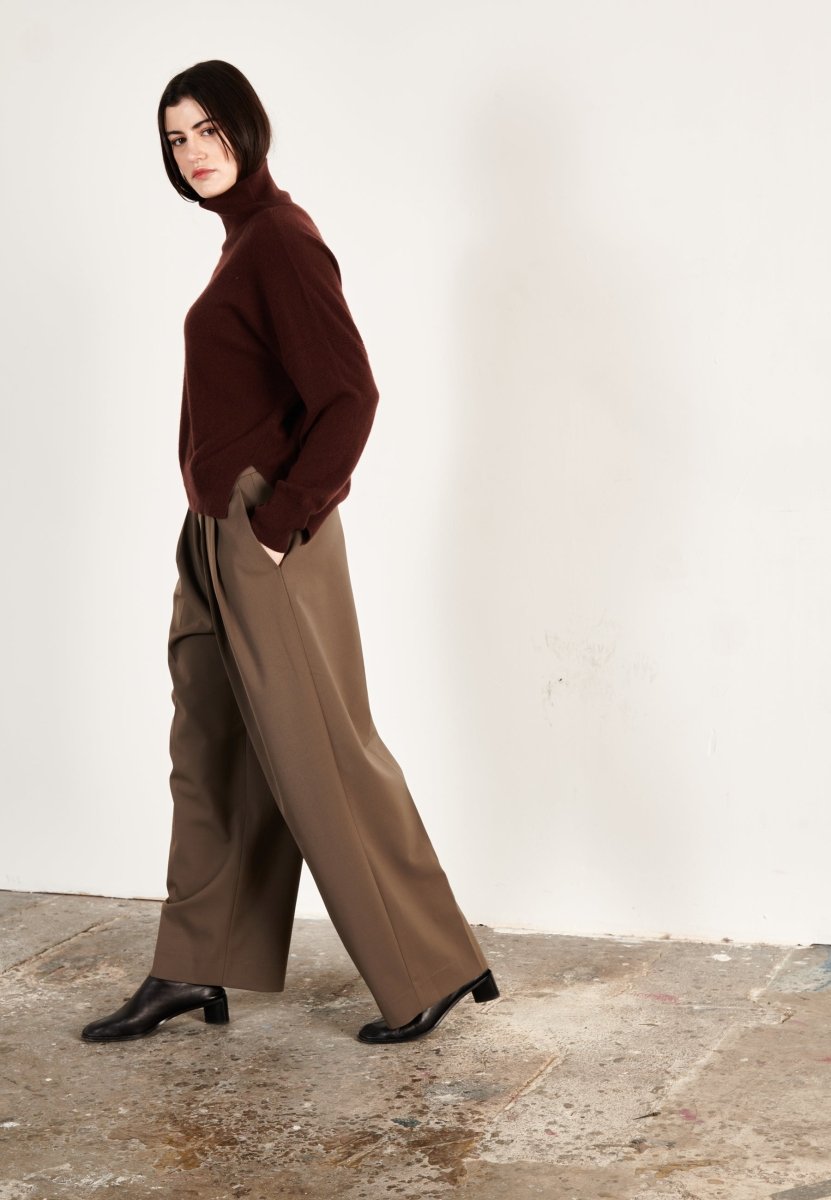 Pull col montant femme en cachemire marron - ZAYA 13