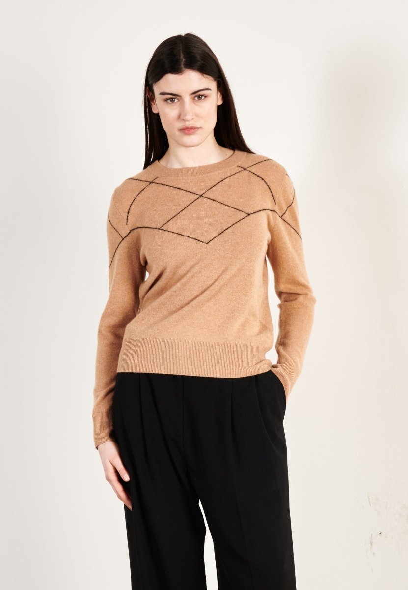 Pull col rond femme en cachemire camel clair & noir - HANA 4