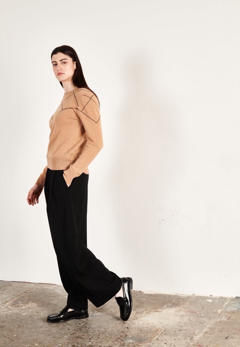 Pull col rond femme en cachemire camel clair & noir - HANA 4