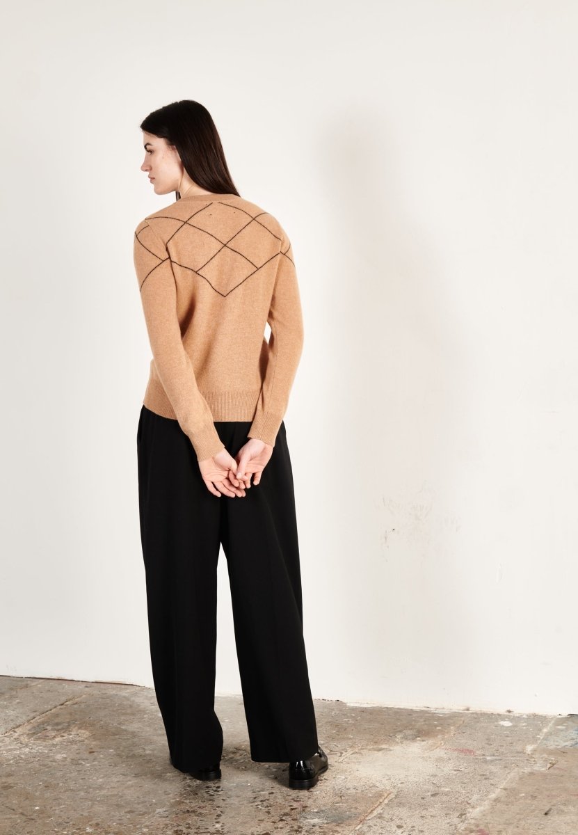 Pull col rond femme en cachemire camel clair & noir - HANA 4