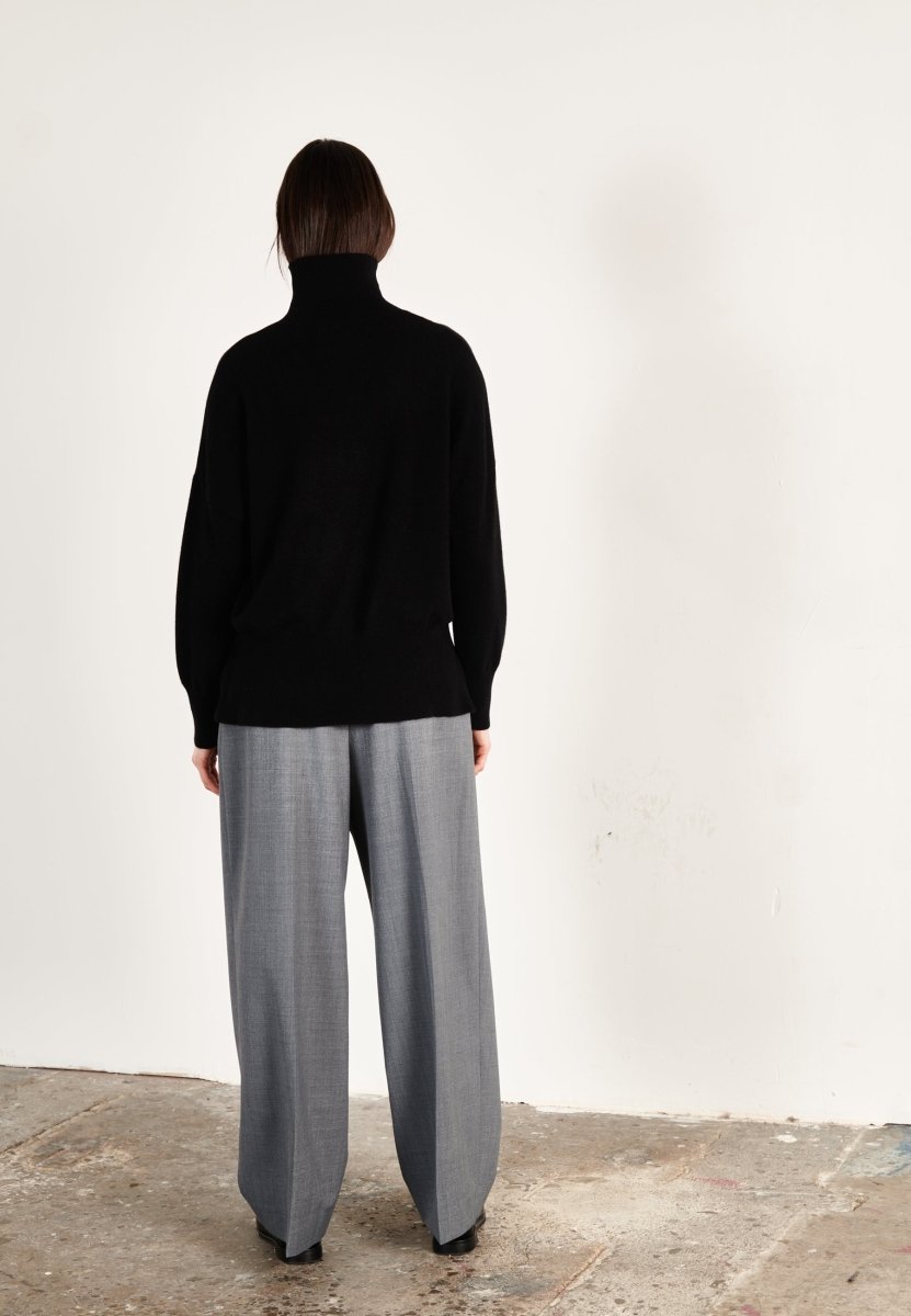 Pull col montant femme en cachemire noir & rouge - HANA 14