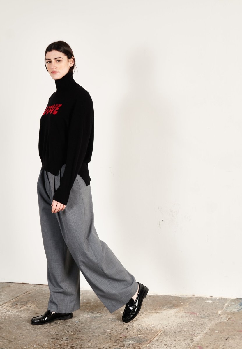 Pull col montant femme en cachemire noir & rouge - HANA 14