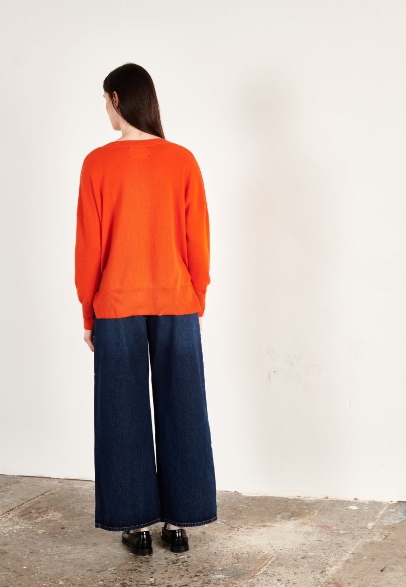 Pull col V femme en cachemire mandarine - HANA 1