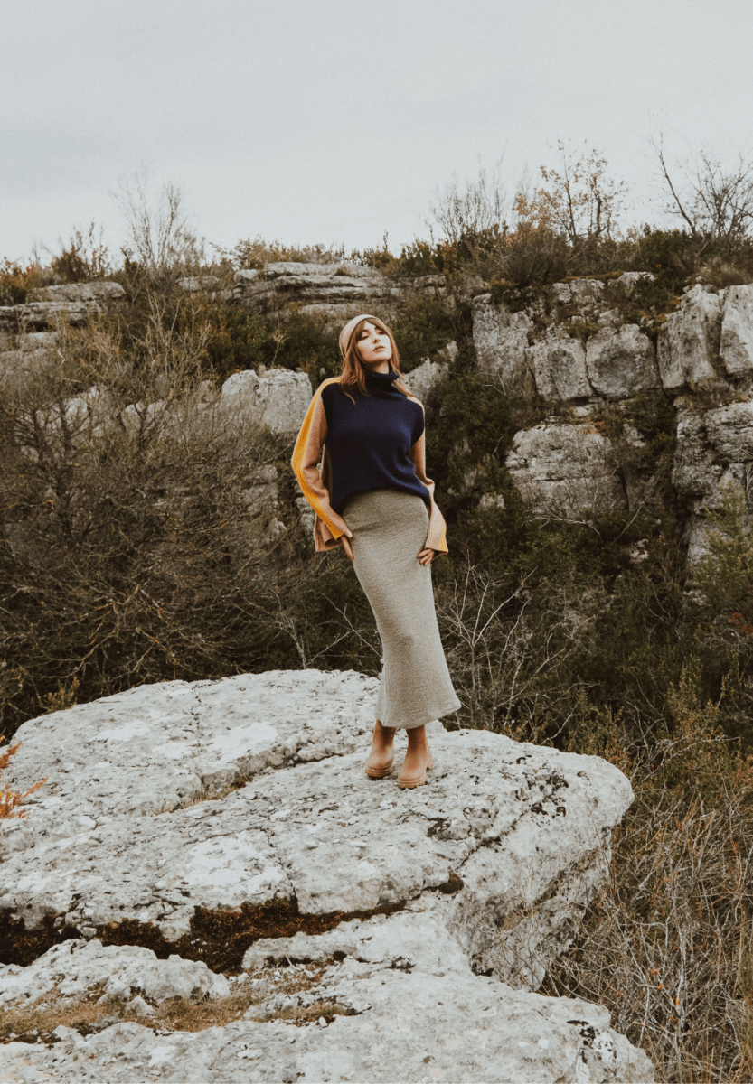 Pull col roulé femme en cachemire 4 fils color block - ZAYA 12