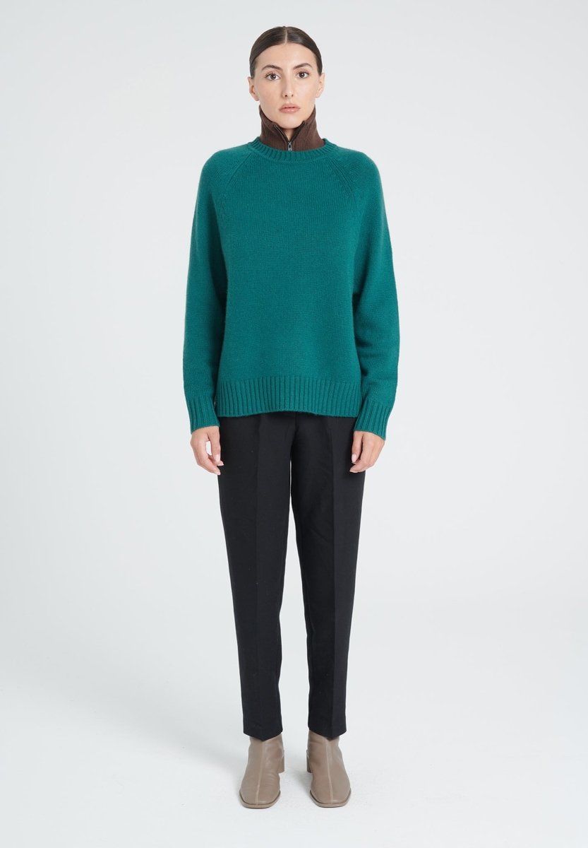 Pull col rond manches raglan femme en cachemire 6 fils vert foncé - ZAYA 7