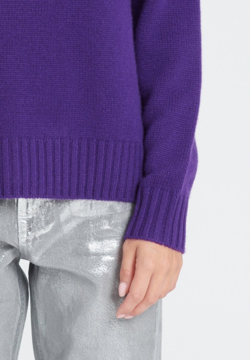 Pull col rond manches raglan femme en cachemire 6 fils violet - ZAYA 7