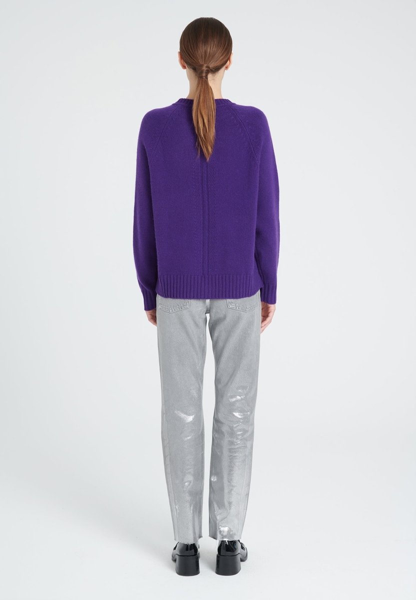 Pull col rond manches raglan femme en cachemire 6 fils violet - ZAYA 7